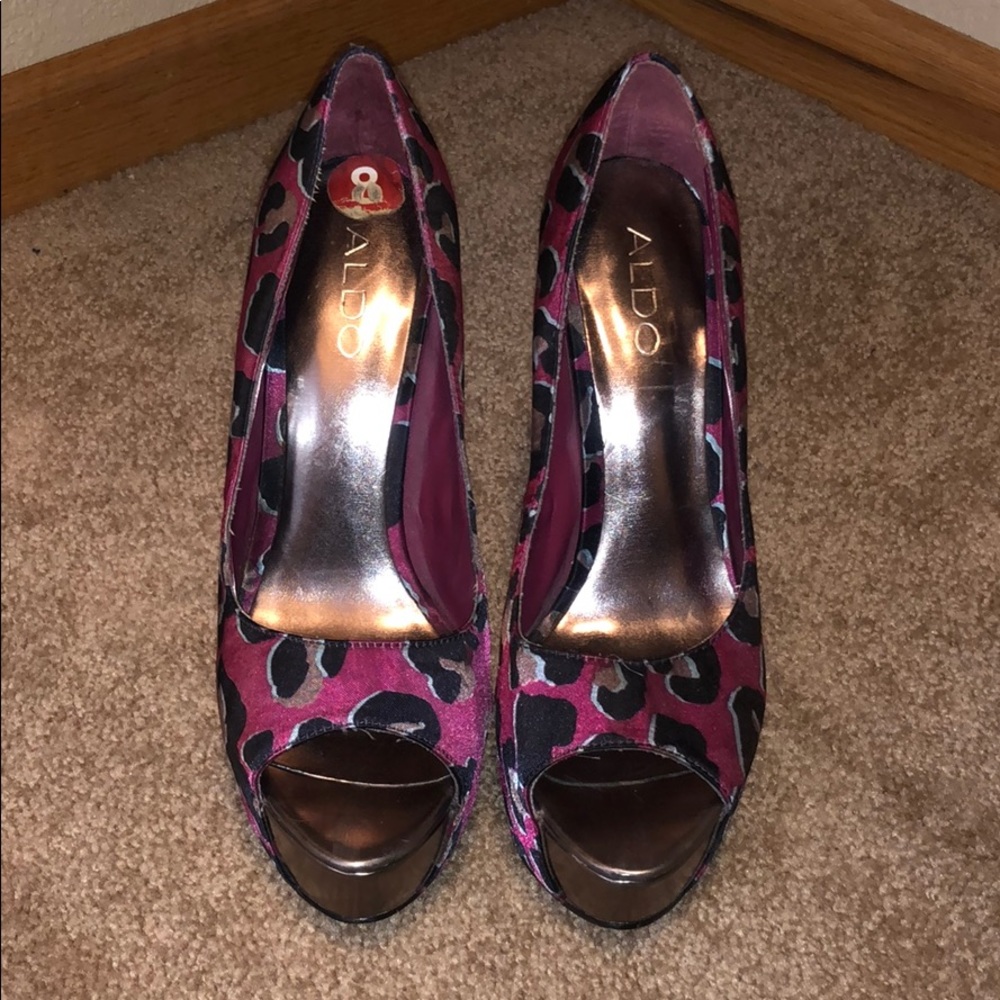 Aldo Pink Leopard Print Platform Heels
